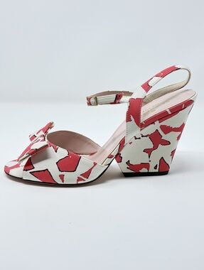 Kate Spade New York "Festa" Red & Cream Abstract Print Wedge Sandals - Size 9